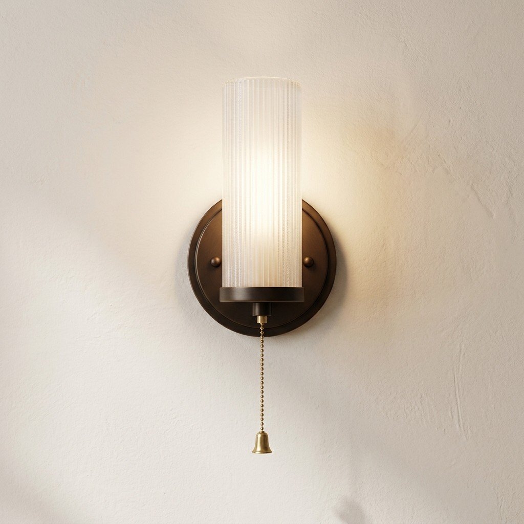 Ribbed Glass Wall Sconce with Pull Chain